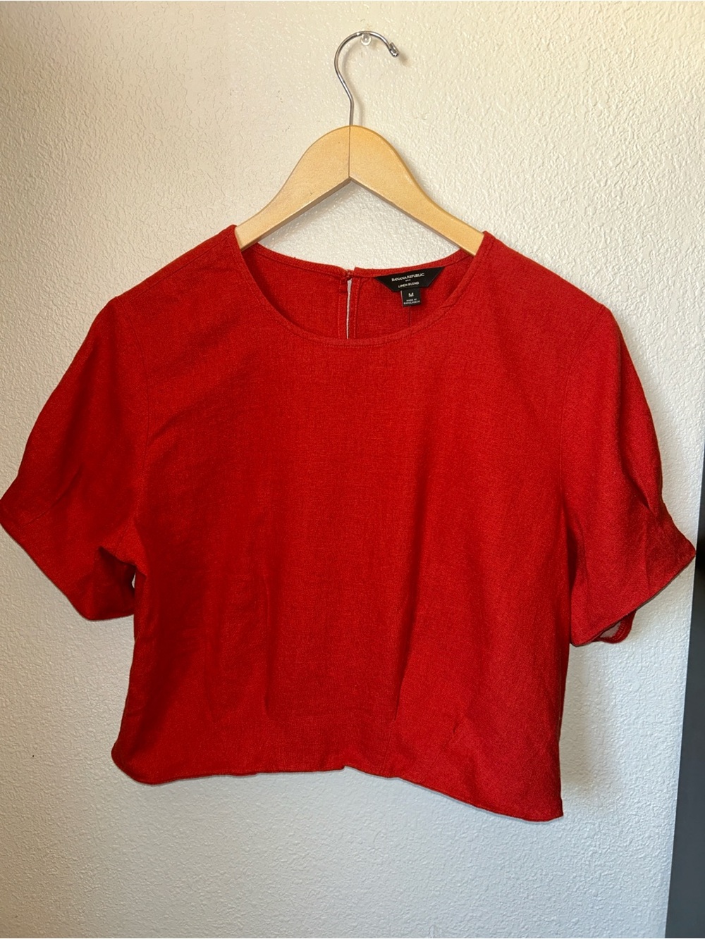 Banana Republic Red Cropped Boxy Short-Sleeve Top